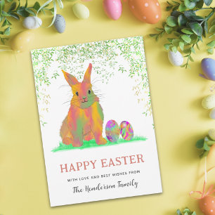 Watercolor Bunny and Eggs Happy Easter Holiday Card