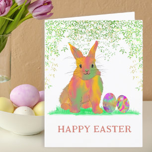 Watercolor Bunny and Eggs Happy Easter Holiday Card
