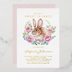 Watercolor Bunny and Pink Flowers Sweet 16 Party