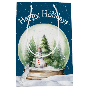 Watercolor Bunny and Snowman Medium Gift Bag