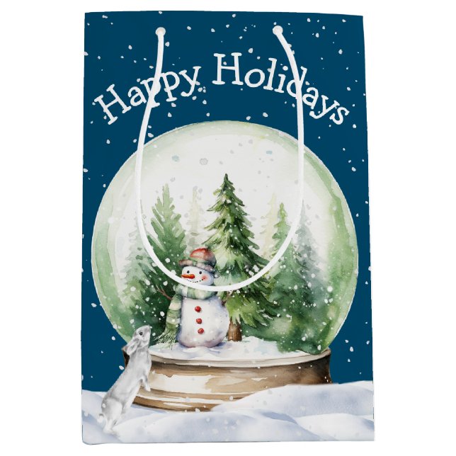 Watercolor Bunny and Snowman Medium Gift Bag (Front)