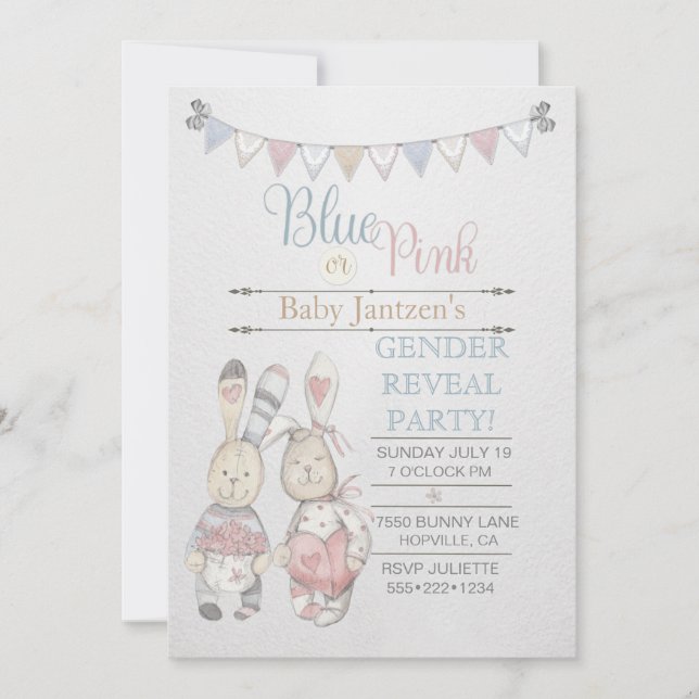 Watercolor Bunny Baby Gender Reveal Invitation (Front)
