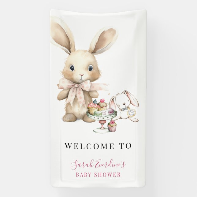 Watercolor Bunny Baby Shower Banner (Vertical)