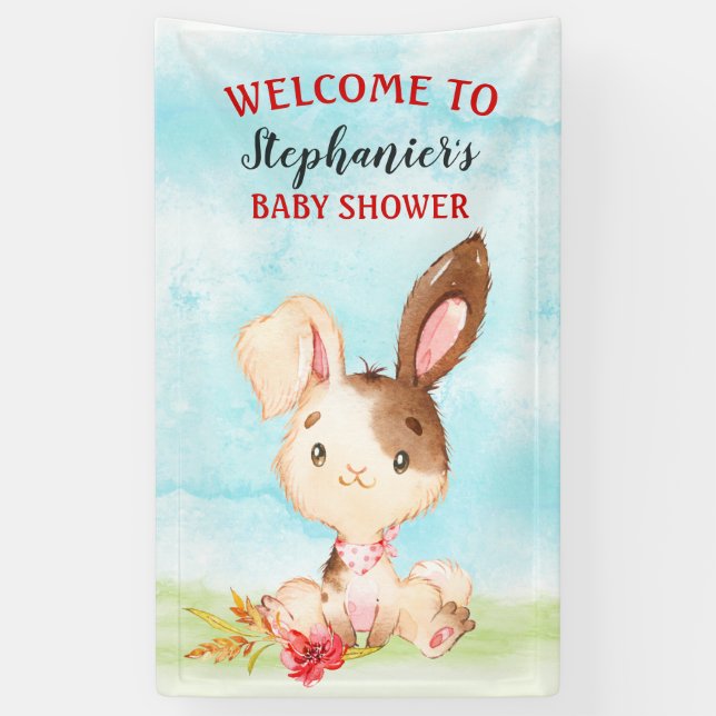 Watercolor Bunny Baby Shower Farm Banner (Vertical)