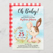 Watercolor Bunny Baby Shower Farm Invitation