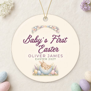 Watercolor Bunny Baby's First Easter Keepsake Ceramic Ornament