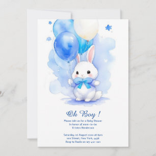 Watercolor Bunny Boy Baby Shower Invitation