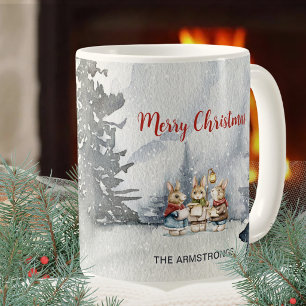 Watercolor Bunny Carolers Winter Christmas Coffee Mug