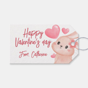 Watercolor bunny cute valentine heart gift tags