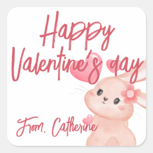 Watercolor bunny cute valentine heart square sticker