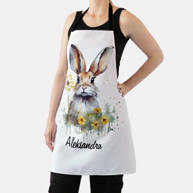 Watercolor Bunny Dandelion Personalised Apron (Insitu)