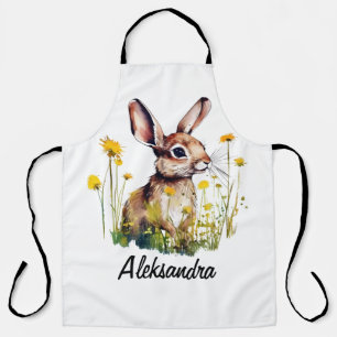 Watercolor Bunny Dandelion Personalised Apron