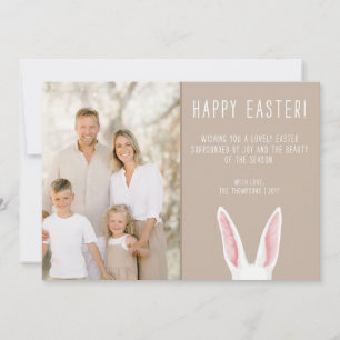 Watercolor Bunny Ears Family Photo Beige Easter Card