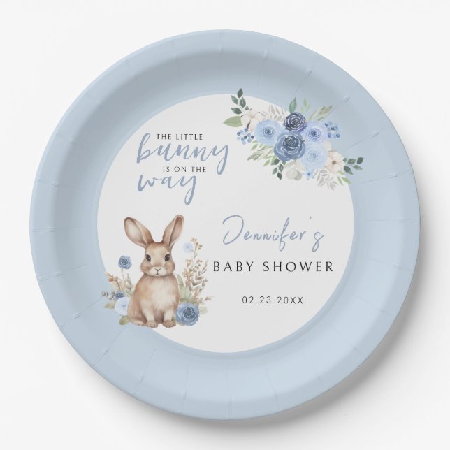 Watercolor bunny easter baby shower paper plates (Front)