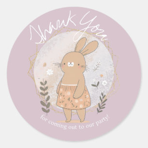 Watercolor Bunny Easter Birthday Thank You  Pastel Classic Round Sticker