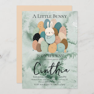 Watercolor Bunny Easter Pastel Egg Baby Shower Invitation