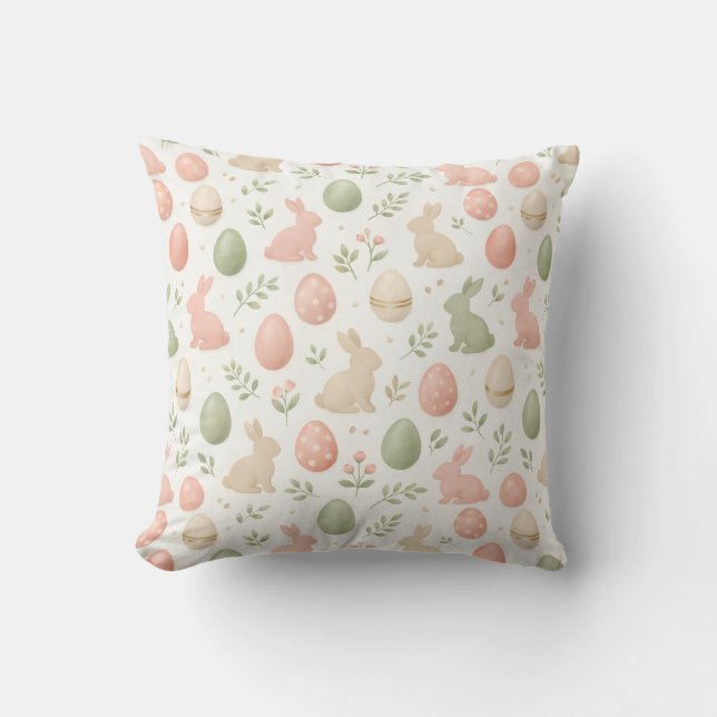 Watercolor Bunny Easter Throw Pillow (Front)