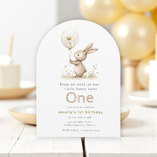 Watercolor Bunny Floral First Birthday Invitation