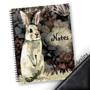 Watercolor bunny floral journal, vintage rabbit notebook