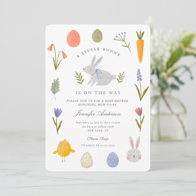 Watercolor Bunny Flower Little Bunny Baby Shower Invitation (Creator Uploaded)