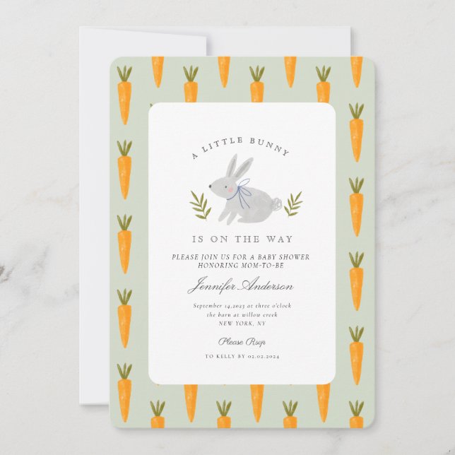 Watercolor Bunny Flower Little Bunny Baby Shower Invitation (Front)
