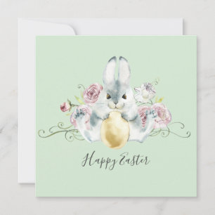 Watercolor Bunny & Flowers Easter Card