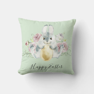 Watercolor Bunny & Flowers Easter Cushion