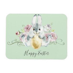 Watercolor Bunny & Flowers Easter Magnet