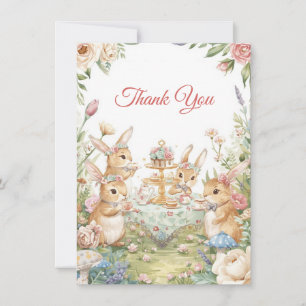Watercolor Bunny Garden Tea Party Thank You Card