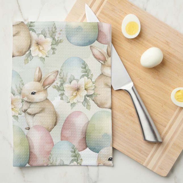 Watercolor Bunny Garden Tea Towel (Quarter Fold)