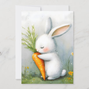 Watercolor Bunny Happy Harvest Holiday Card