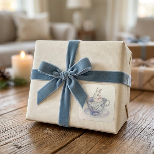Watercolor Bunny in Floral Teacup Square Sticker