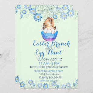 Watercolor Bunny in Striped Egg Easter Invitation