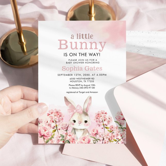 Watercolor Bunny is on the Way Baby Shower Invitation (Creator Uploaded)