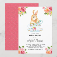 Watercolor Bunny on Teacups Floral Bridal Brunch