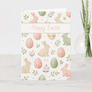 Watercolor Bunny & Pastel Eggs Easter Greeting Holiday Card