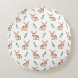 Watercolor Bunny Pattern Kids' Nursery Or Easter Round Cushion