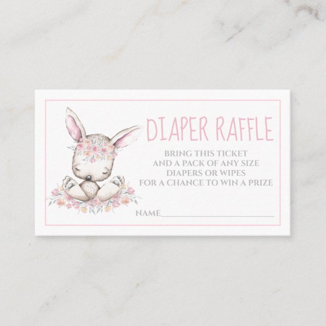 Watercolor Bunny Rabbit Girl Diaper Raffle Tickets (Front)