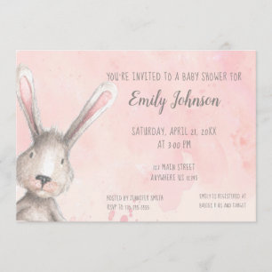 Watercolor Bunny Rabbit personalised baby shower Invitation