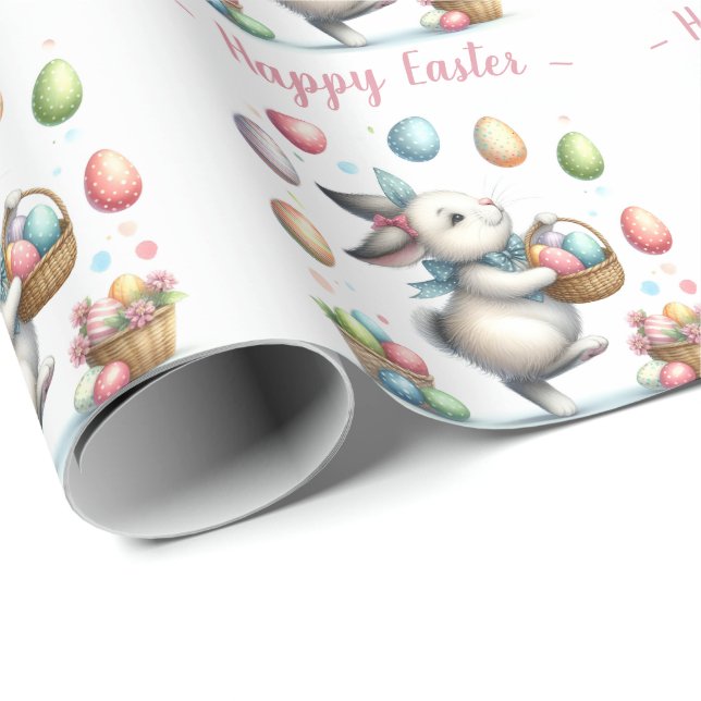 Watercolor Bunny’s Joyful Easter Egg Hunt Wrapping Paper (Roll Corner)