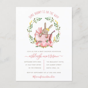 Watercolor Bunny Spring Wreath Girl's Baby Shower Invitation Postcard