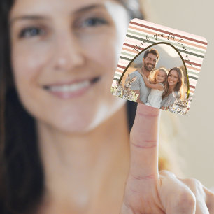 Watercolor Bunny Striped Spring Photo Square Sticker