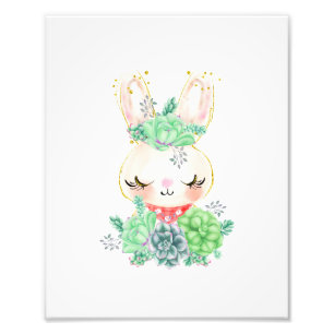 Watercolor Bunny with Succulents Photo Print