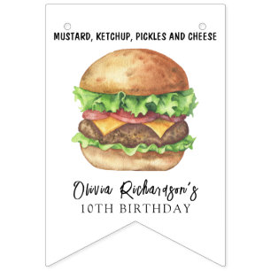 Watercolor Burger Party Birthday Bunting