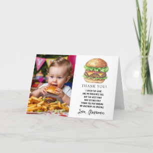 Watercolor Burger Party Birthday Thank You Card