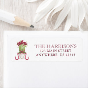 Watercolor Burgundy Amaryllis Christmas Address Return Address Label