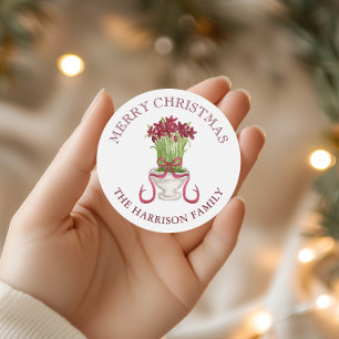 Watercolor Burgundy Amaryllis Christmas Gift Classic Round Sticker