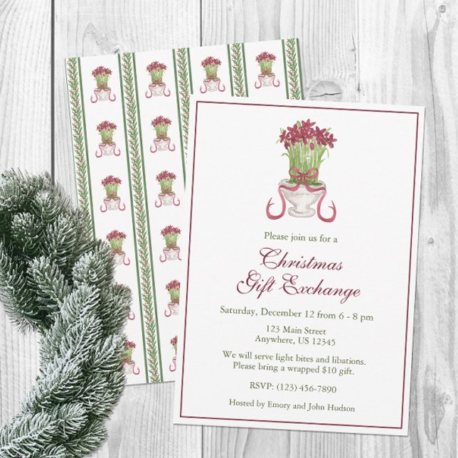 Watercolor Burgundy Amaryllis Christmas Party Invitation (Creator Uploaded)