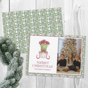 Watercolor Burgundy Amaryllis Christmas Photo Holiday Card