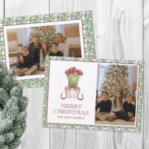 Watercolor Burgundy Amaryllis Christmas Photo Holiday Card